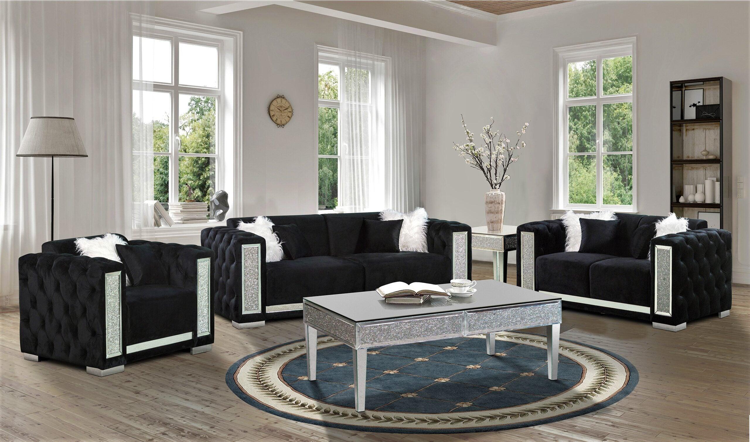 Black Velvet Tufted Sofa Set - GL 6147 - Royal Living Furniture