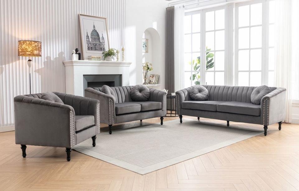 Gray Velvet Sofa Set - 8088 - Royal Living Furniture