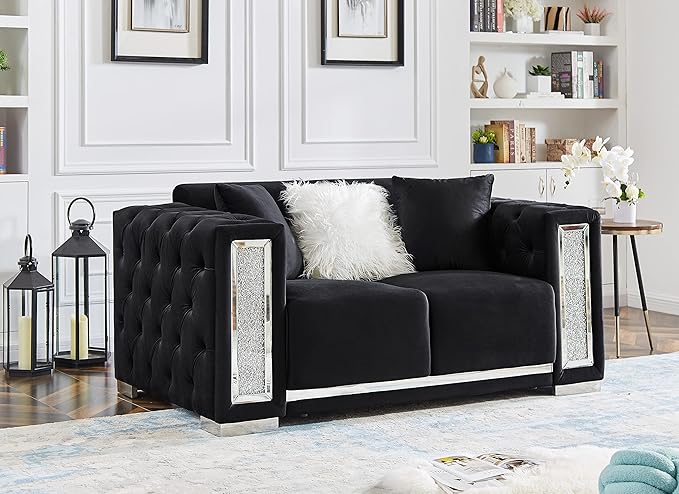 Black Velvet Tufted Sofa Set - GL 6147 - Royal Living Furniture