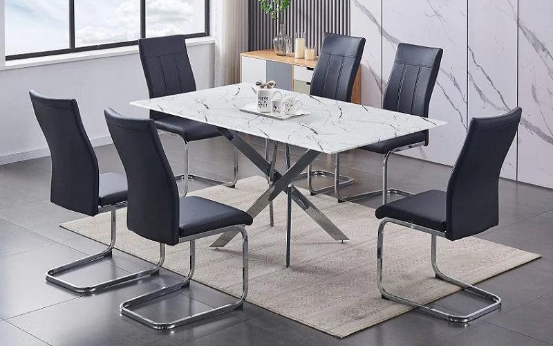 Modern 7-Piece Marble Look Dining Set - Royal Living Furniture