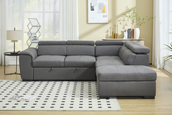 Sectional Sofa with Adjustable Headrest and Storage Ottoman - 8806 - Royal Living Furniture