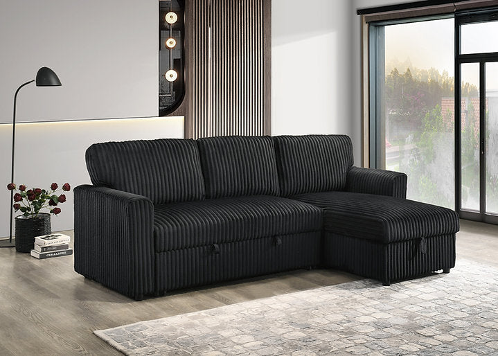 Sofabed Sectional W/Reversible Chaise Black Fabric - IF 9024 - Royal Living Furniture