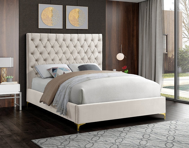 Bed Creme Beige-IF 5642 Chrome or Gold Legs - Royal Living Furniture