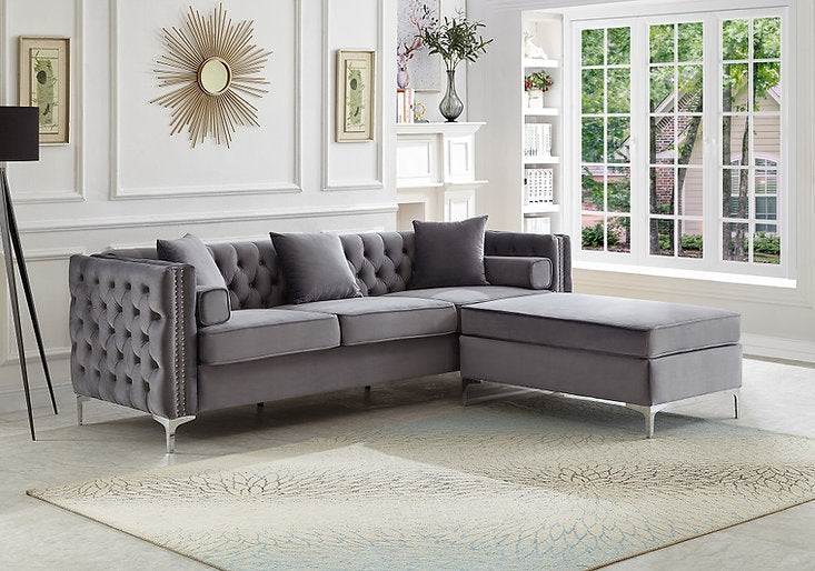 Sectional W/ Reversible Chaise Grey Velvet - IF 9280 - Royal Living Furniture