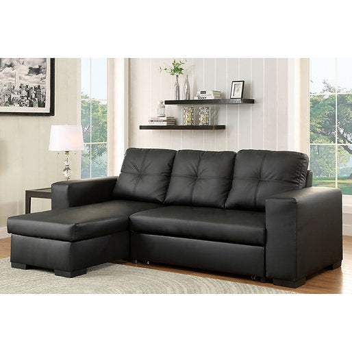 Sofabed Sectional W/Reversible Chaise Black PU - IF 9032 - Royal Living Furniture