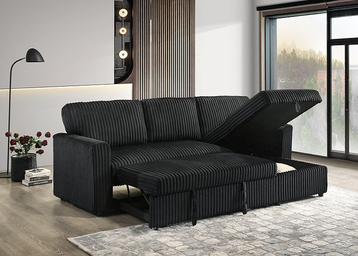 Sofabed Sectional W/Reversible Chaise Black Fabric - IF 9024 - Royal Living Furniture