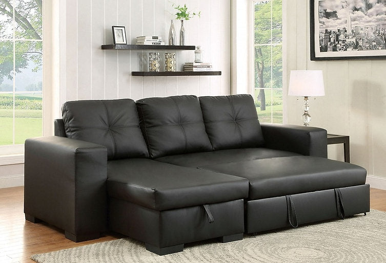 Sofabed Sectional W/Reversible Chaise Black PU - IF 9032 - Royal Living Furniture