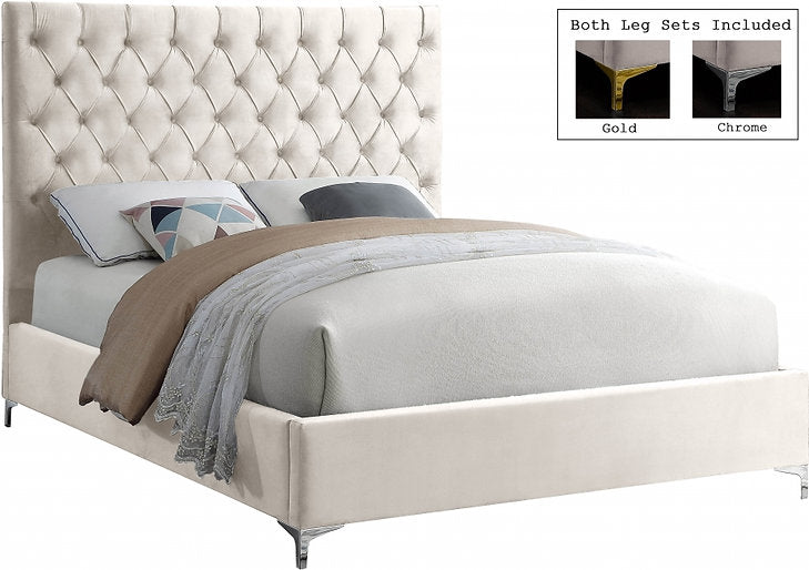 Bed Creme Beige-IF 5642 Chrome or Gold Legs - Royal Living Furniture