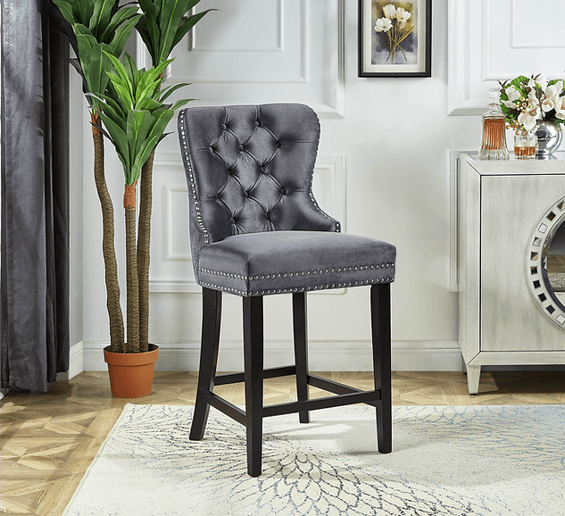 Grey Velvet Plush Cushioned Barstool - ST-6010 - Royal Living Furniture