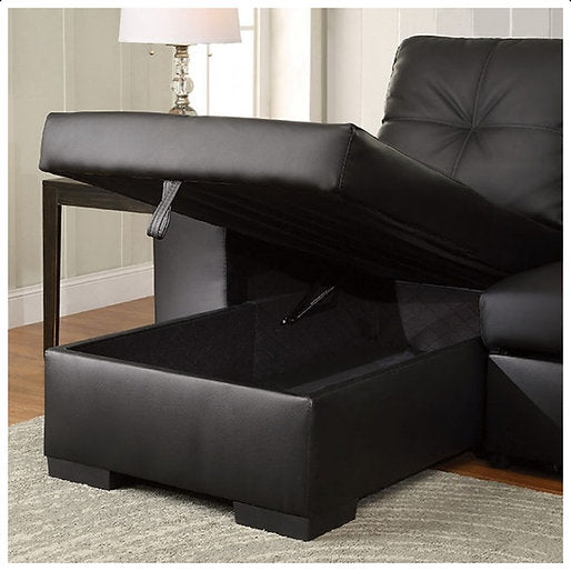 Sofabed Sectional W/Reversible Chaise Black PU - IF 9032 - Royal Living Furniture