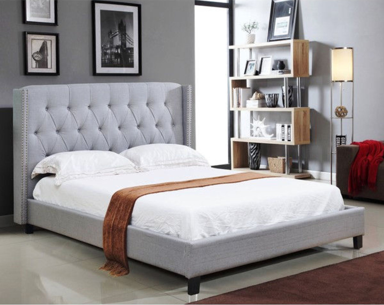 Bed Grey-IF 5801 - Royal Living Furniture