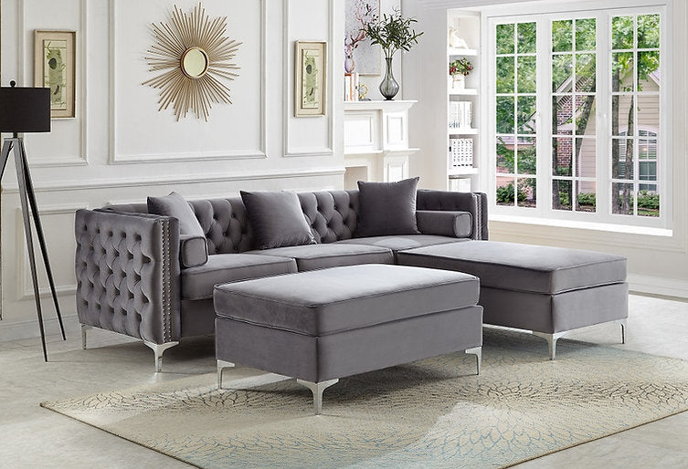 Sectional W/ Reversible Chaise Grey Velvet - IF 9280 - Royal Living Furniture