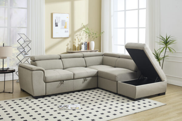 Sectional Sofa with Adjustable Headrest and Storage Ottoman - 8806 - Royal Living Furniture