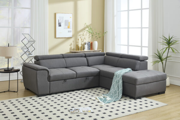 Sectional Sofa with Adjustable Headrest and Storage Ottoman - 8806 - Royal Living Furniture
