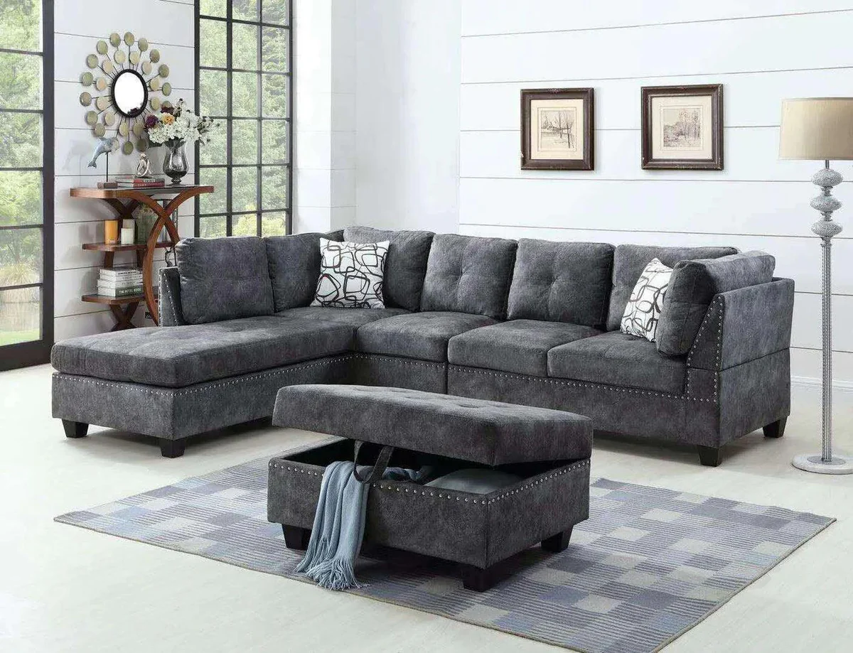 Reversible Suede Sectional Sofa - 7272 - Royal Living Furniture