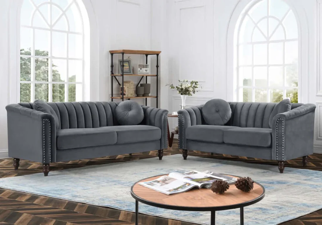 Gray Velvet Sofa Set - 8088 - Royal Living Furniture