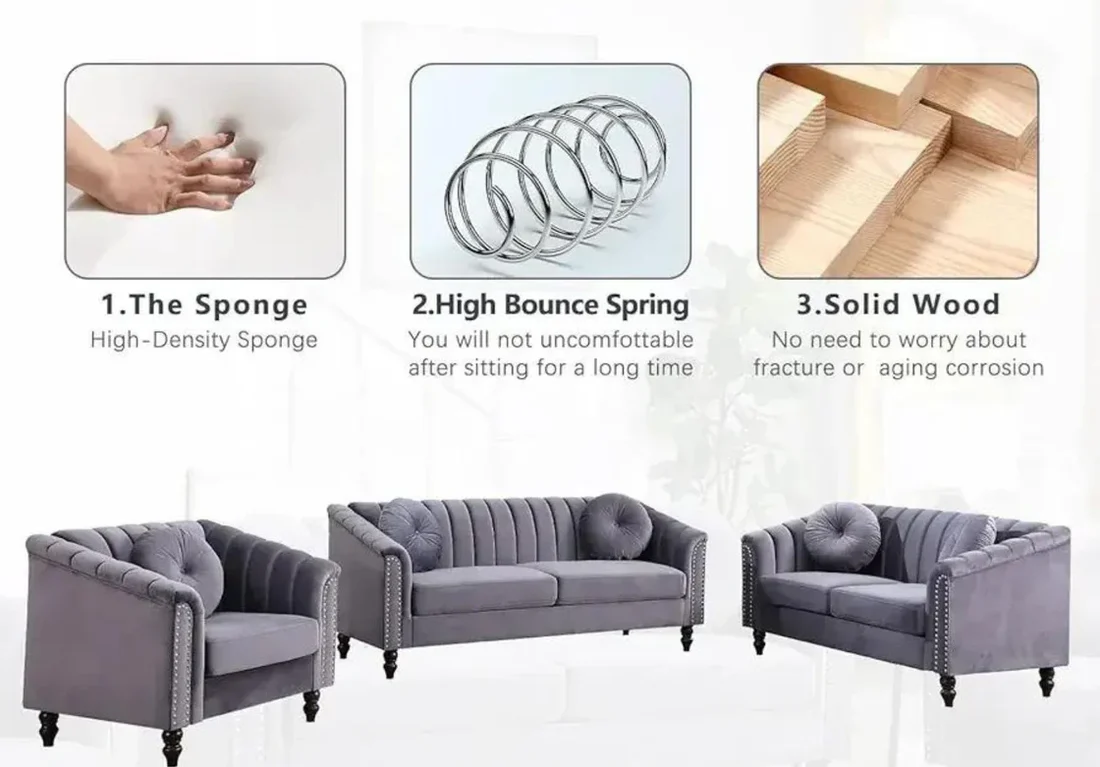 Gray Velvet Sofa Set - 8088 - Royal Living Furniture