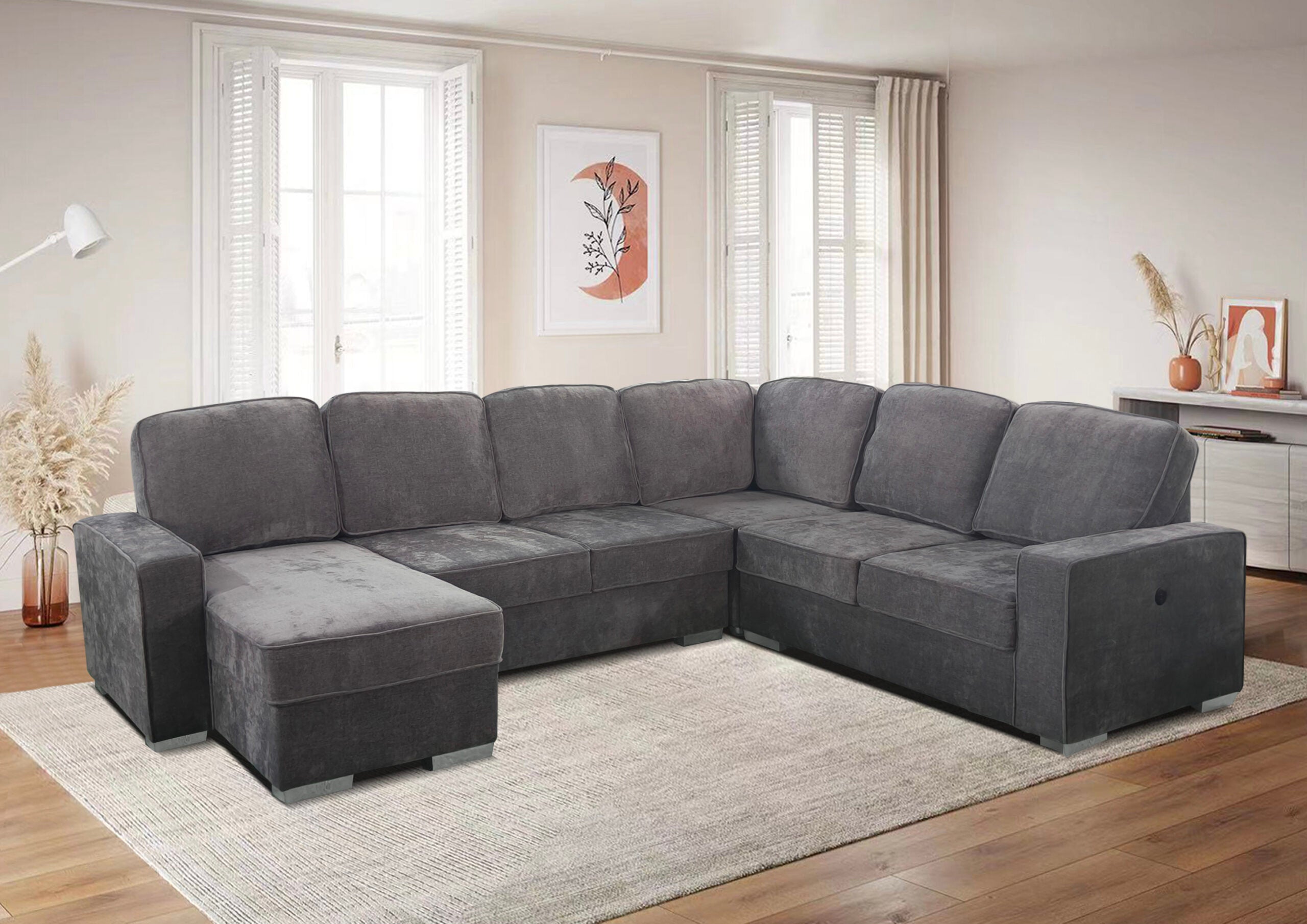 C Sectional Sofa with Reversible Chaise & USB Ports - 3637 - Royal Living Furniture