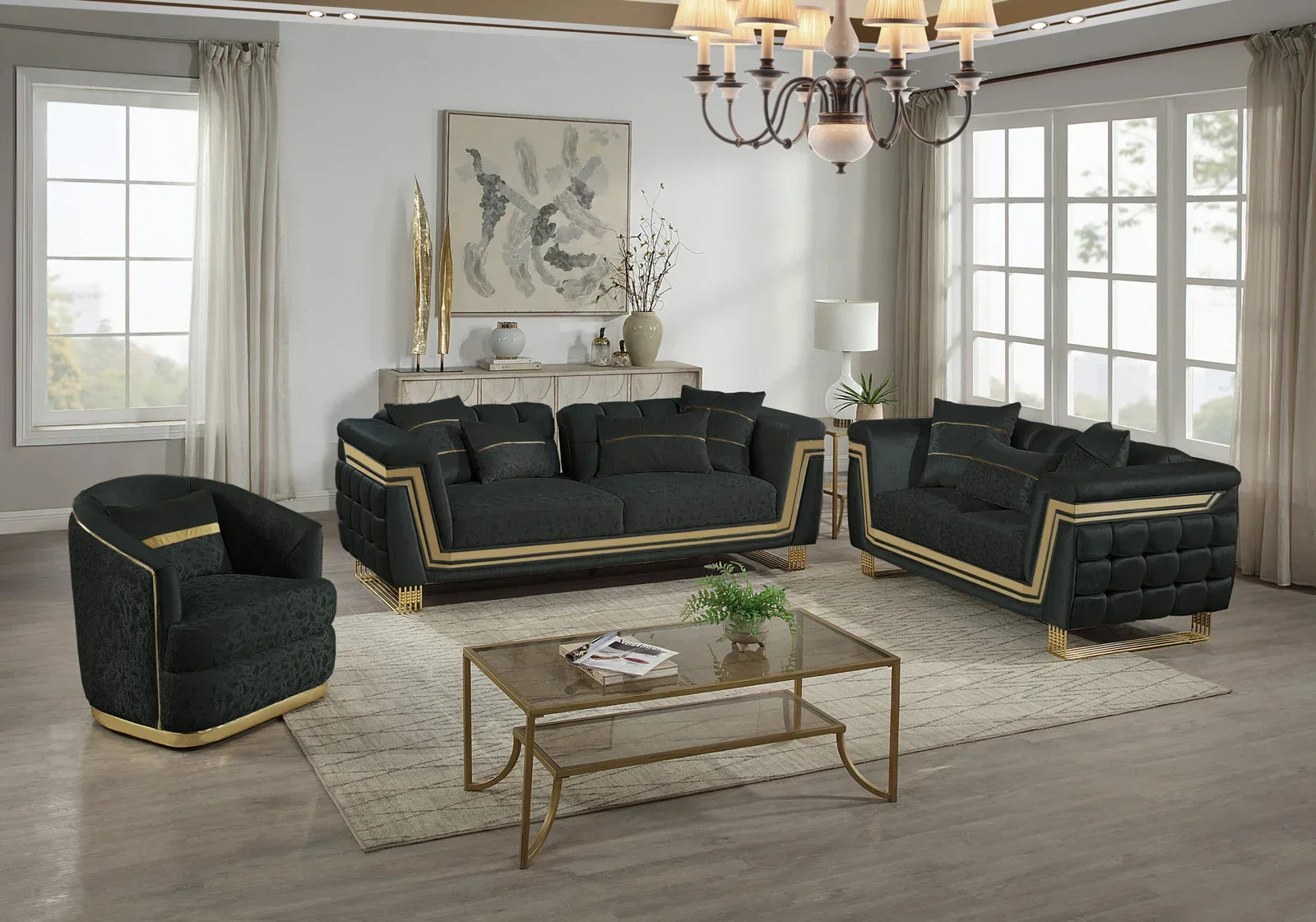 Sofa Set Black - 387 - Royal Living Furniture