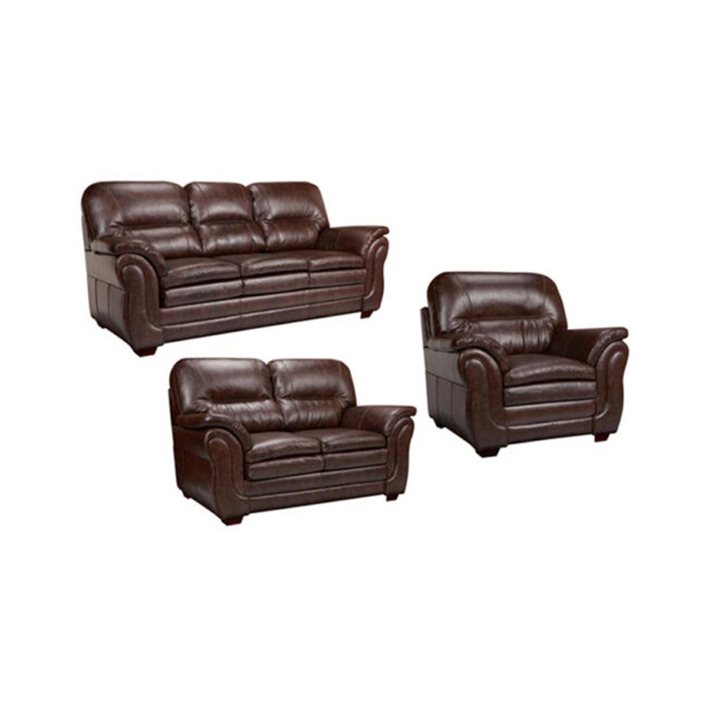 Brown leather sofa set on a white background