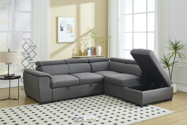 Sectional Sofa with Adjustable Headrest and Storage Ottoman - 8806 - Royal Living Furniture