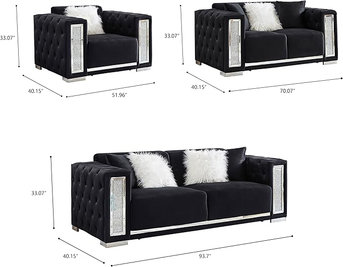 Black Velvet Tufted Sofa Set - GL 6147 - Royal Living Furniture