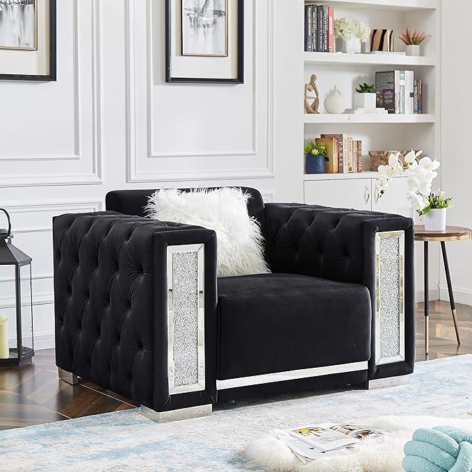 Black Velvet Tufted Sofa Set - GL 6147 - Royal Living Furniture