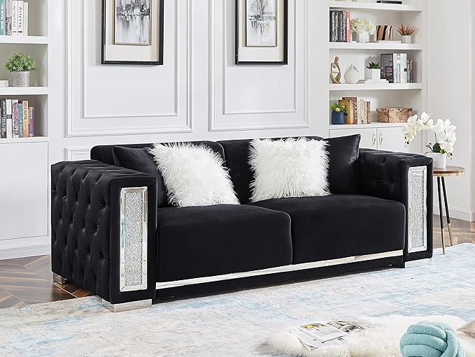 Black Velvet Tufted Sofa Set - GL 6147 - Royal Living Furniture