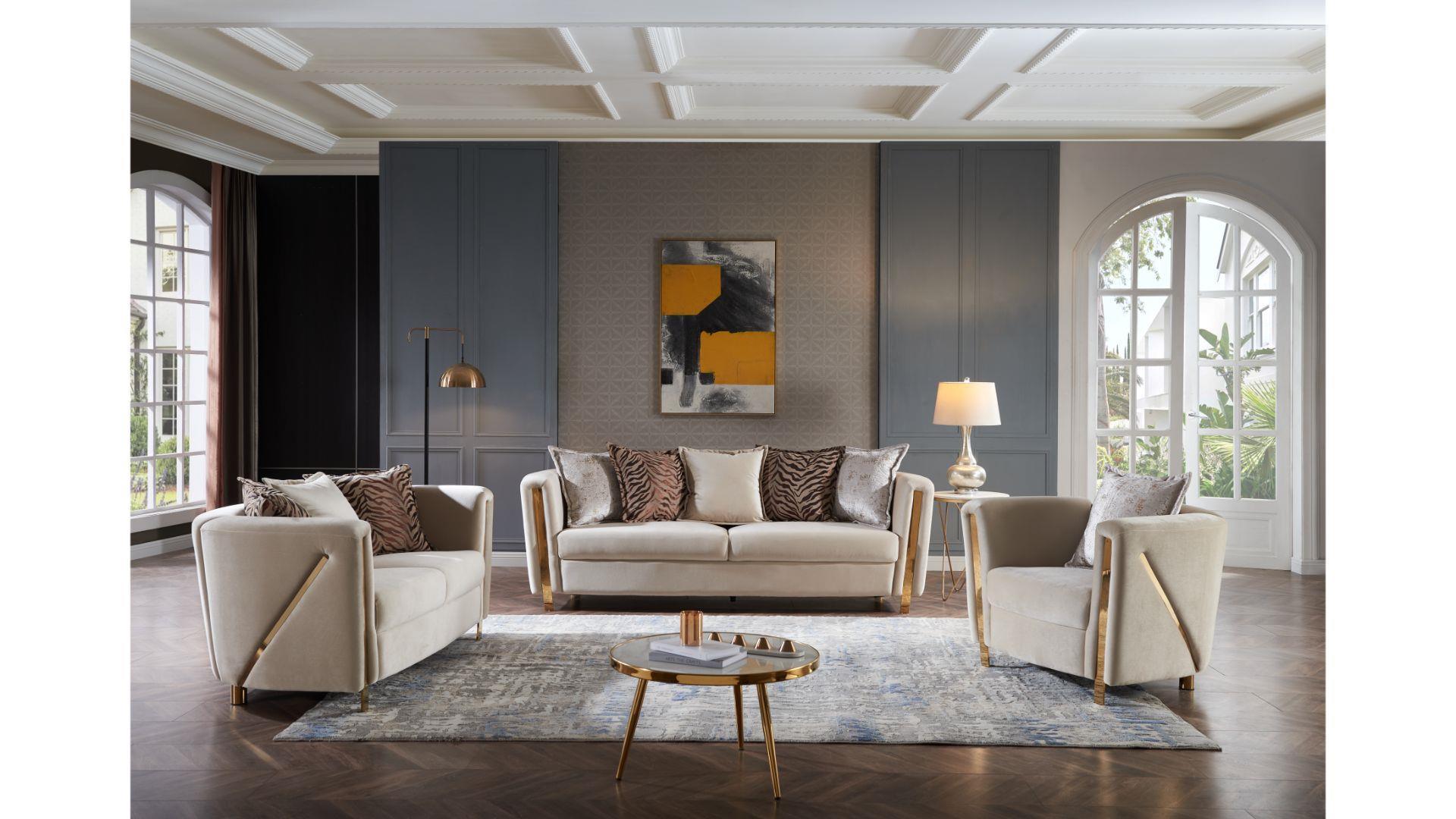 CHANELLE - Velvet Luxury Sofa Set - Royal Living Furniture