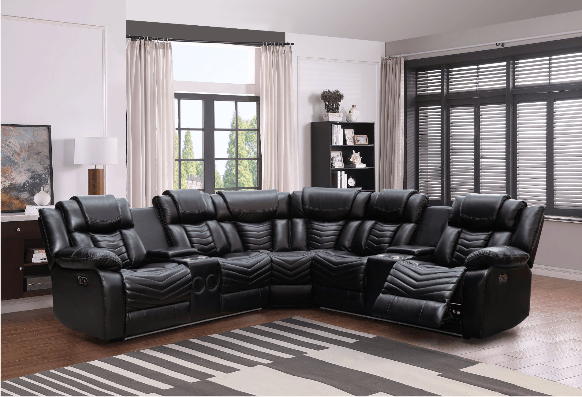 Rick Sectional Recliner Music Sofa - Black Air Leather - Royal Living Furniture