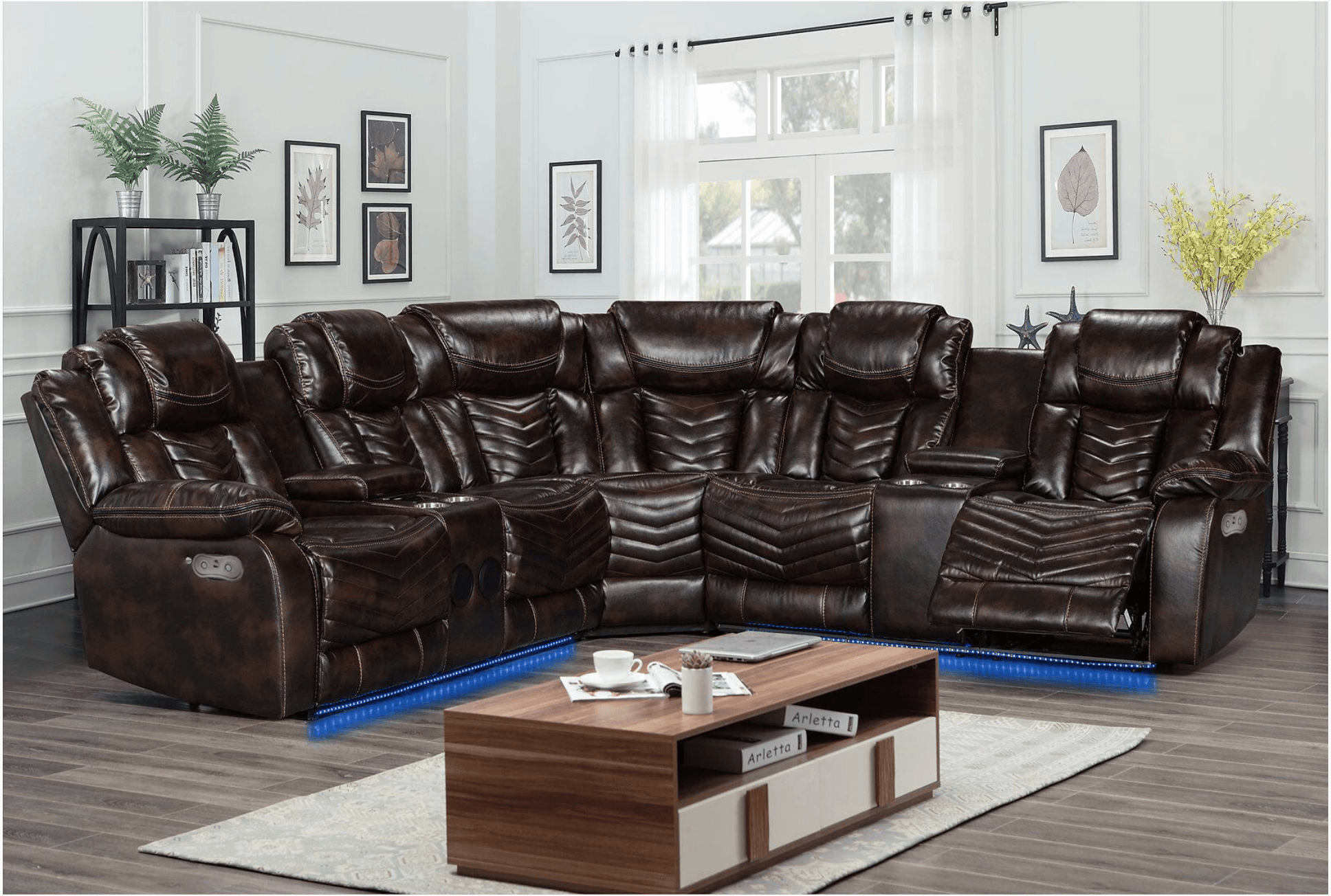Rick Sectional Recliner Music Sofa - Black Air Leather - Royal Living Furniture