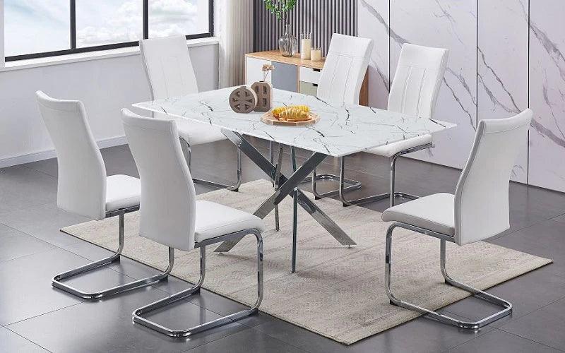 Modern 7-Piece Marble Look Dining Set - Royal Living Furniture