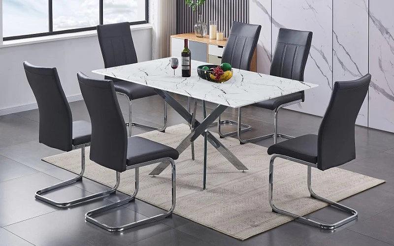 Modern 7-Piece Marble Look Dining Set - Royal Living Furniture