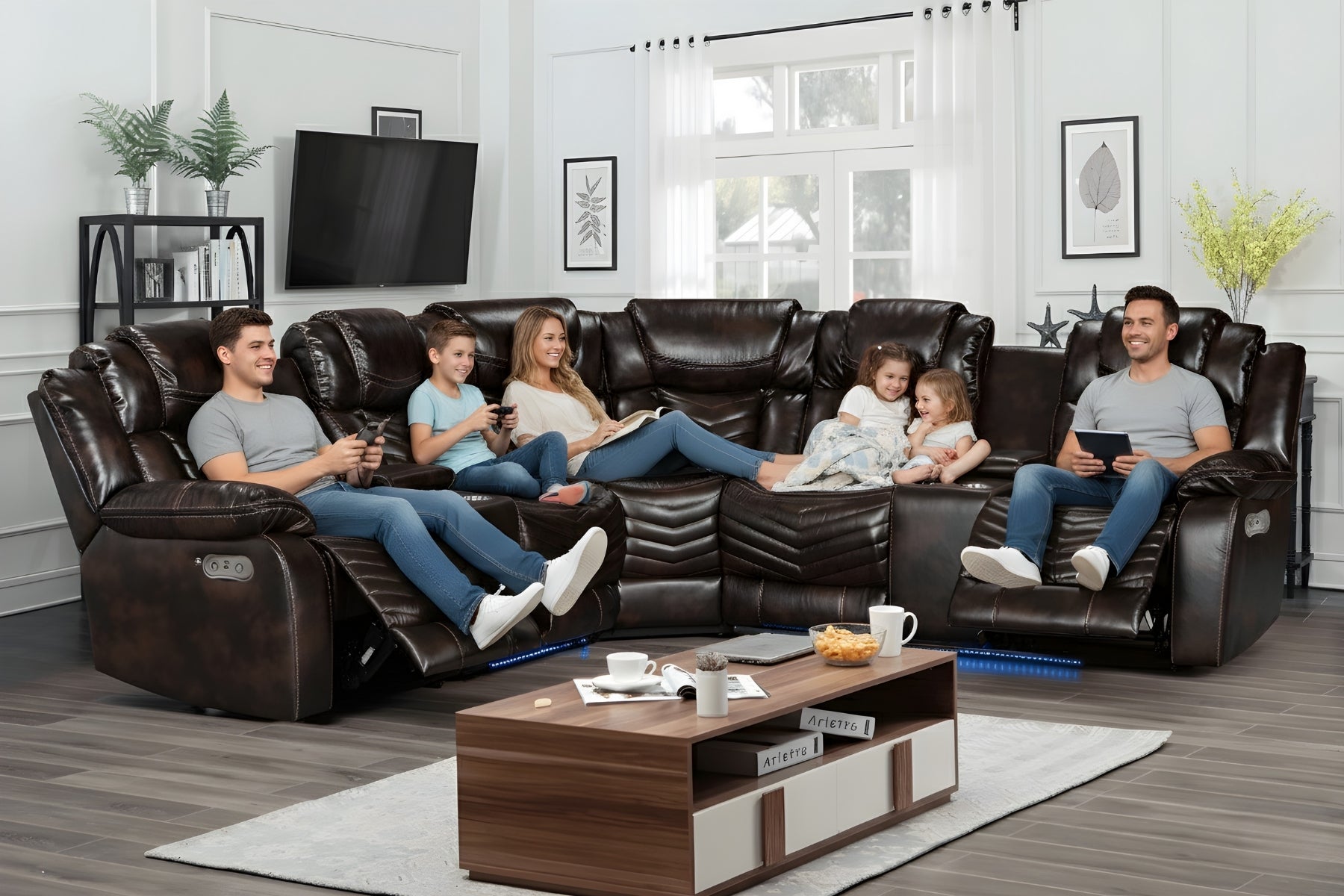 Rick Sectional Recliner Music Sofa - Black Air Leather - Royal Living Furniture