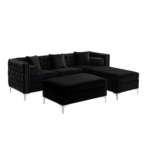 Sectional W/Reversible Chaise Black Velvet - IF 9282 - Royal Living Furniture