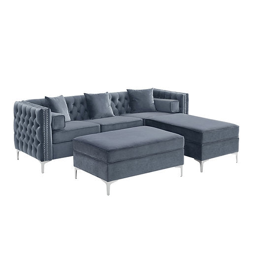 Sectional W/ Reversible Chaise Grey Velvet - IF 9280 - Royal Living Furniture