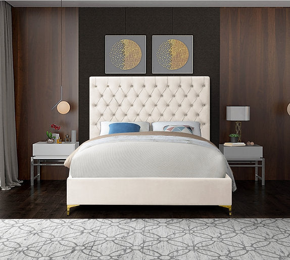 Bed Creme Beige-IF 5642 Chrome or Gold Legs - Royal Living Furniture