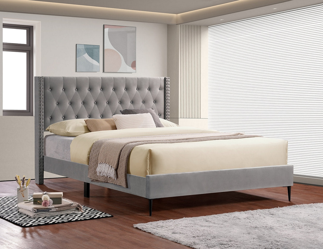Bed Grey-IF-5590 - Royal Living Furniture
