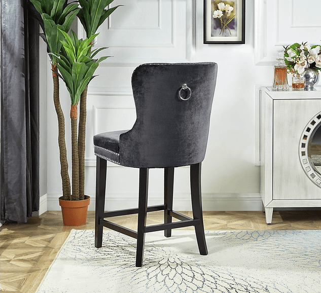 Grey Velvet Plush Cushioned Barstool - ST-6010 - Royal Living Furniture