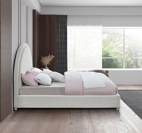 Rich Cream Bouclé Fabric Bed-IF 5205 - Royal Living Furniture