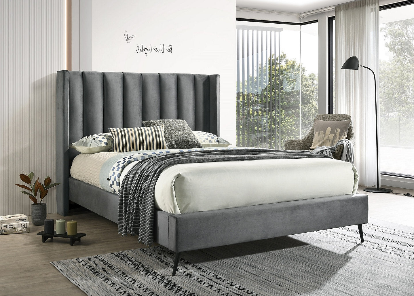 Bed Grey-IF 5230 - Royal Living Furniture