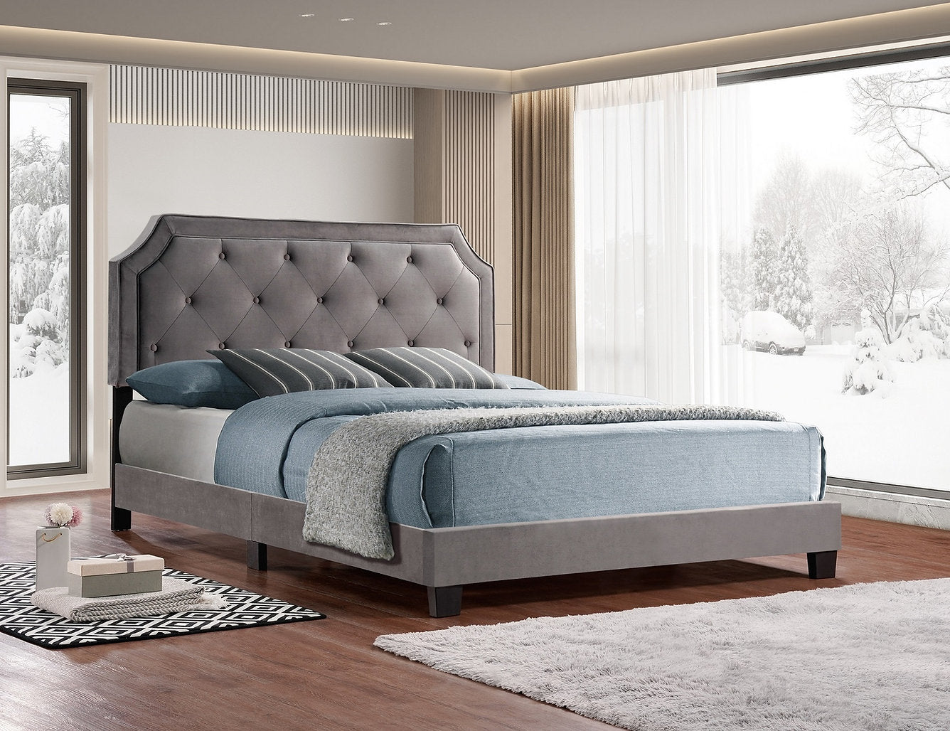 Bed Grey-IF 5610 - Royal Living Furniture