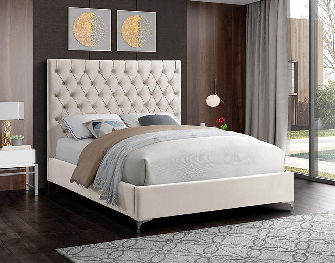 Bed Creme Beige-IF 5642 Chrome or Gold Legs - Royal Living Furniture