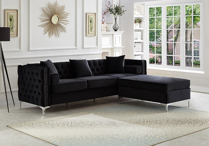 Sectional W/Reversible Chaise Black Velvet - IF 9282 - Royal Living Furniture