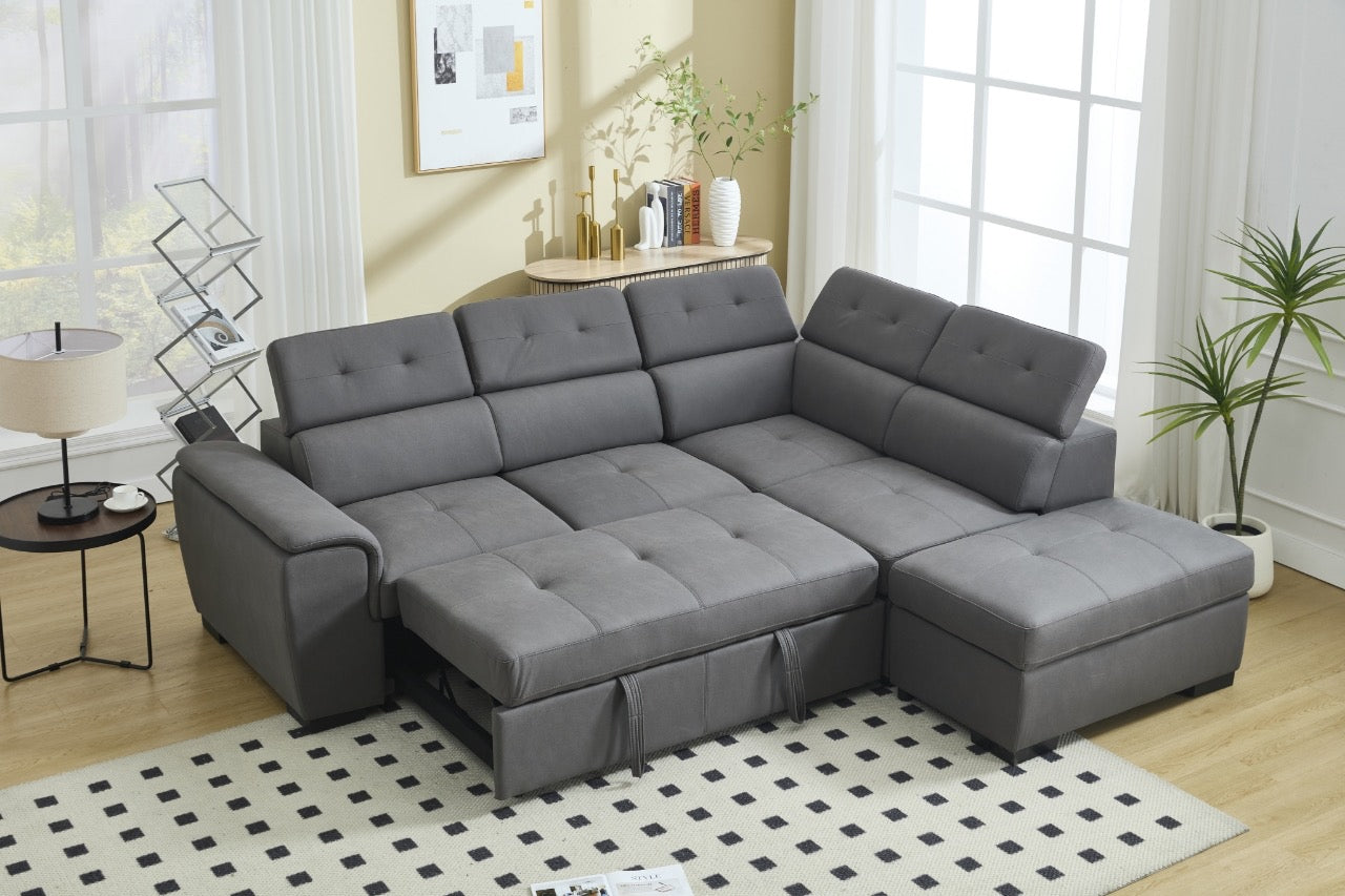 Sectional Sofa with Adjustable Headrest and Storage Ottoman - 8806 - Royal Living Furniture